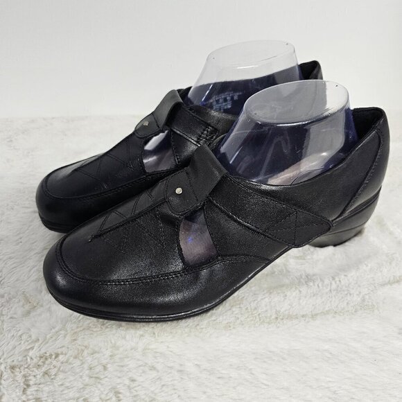 Thom McAn Hilliard Black Leather Wedge Mary Janes Size 10W - Picture 14 of 14